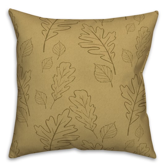Mustard Yellow Large Leaf Pattern Throw Pillow